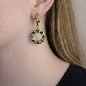 Elegant Gold and Green Hoop Earrings